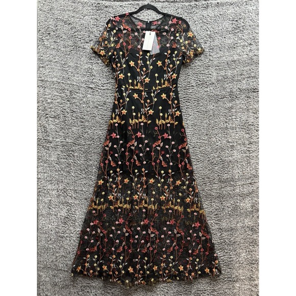 Endless Rose IMMEASURABLE JOY EMBROIDERED MESH MAXI DRESS Black Size Small  NWT